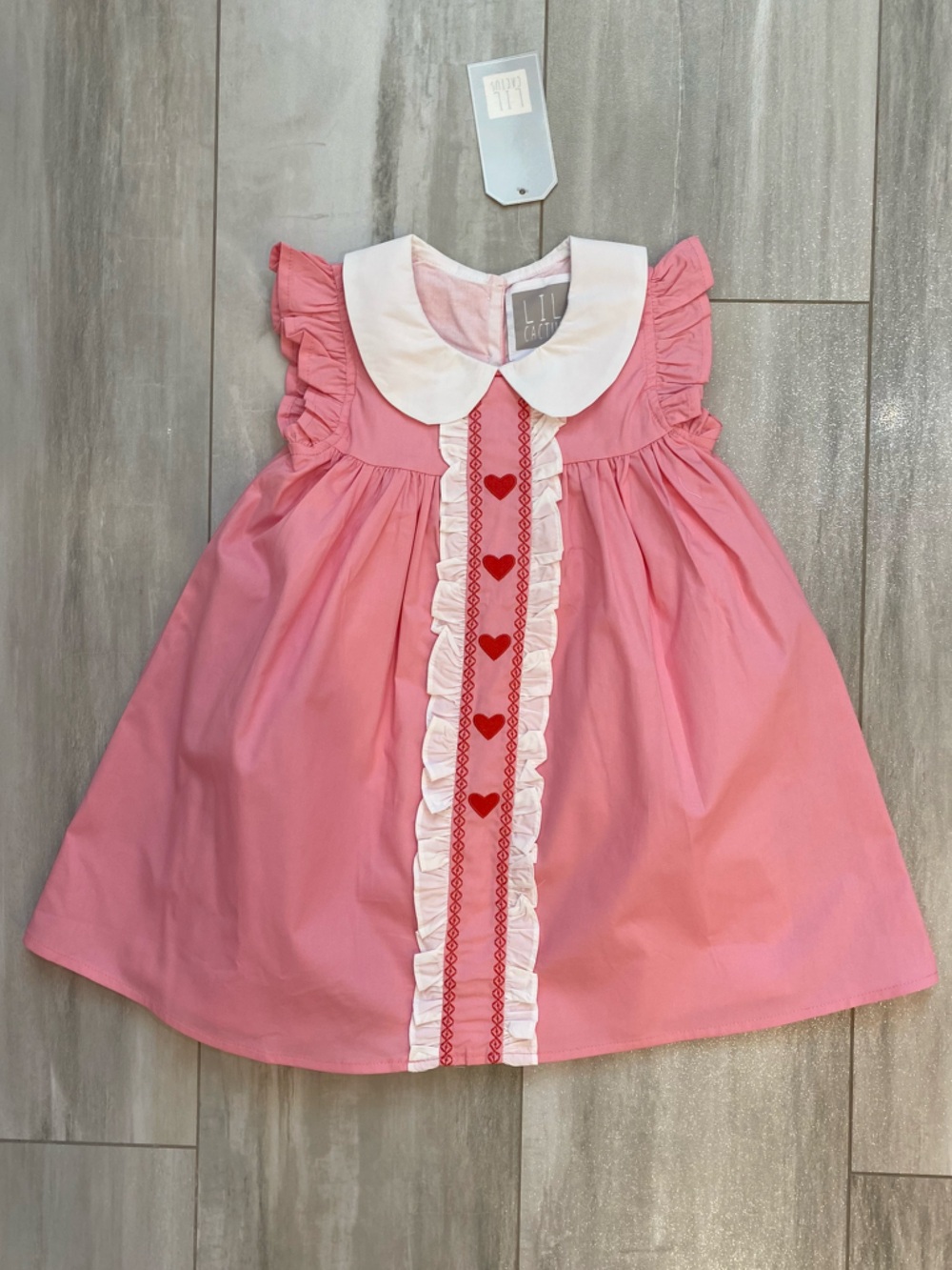 NWT Lil Cactus Pink Cotton Collared Sleeveless Dress with Heart Embroidery 3T